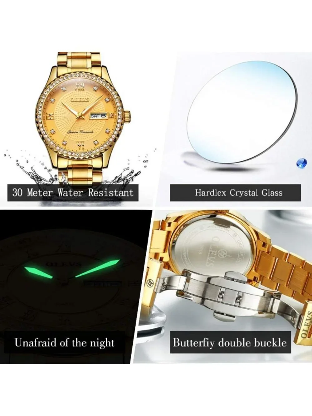 Men's All Gold Diamond Stainless Steel Waterproof Luminous Luxury Analog Watch
